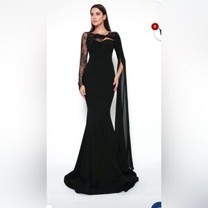ZEENA ZAKI FW202104 DRESS black gown, lace, sweetheart bodice large $1200 MSRP
